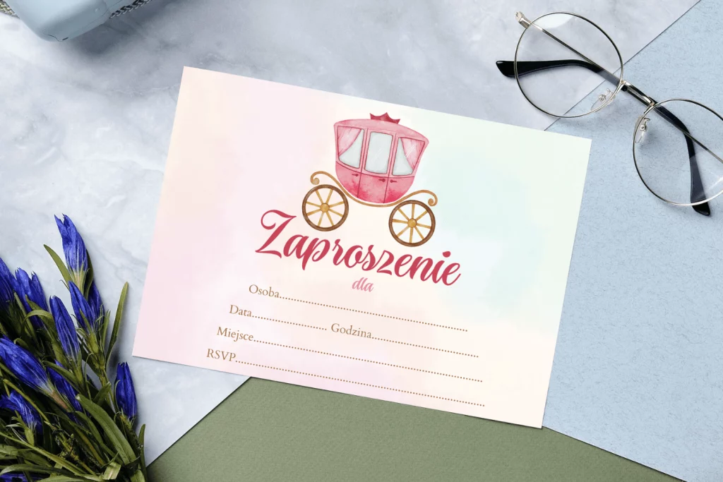 Zaproszenie na urodziny dziecka w klimacie księżniczek. 